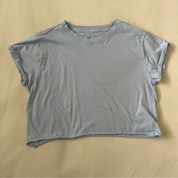 Free People We The Free The Perfect Tee Light Blue Casual Cotton Cropped Basic - Picture 6 of 11